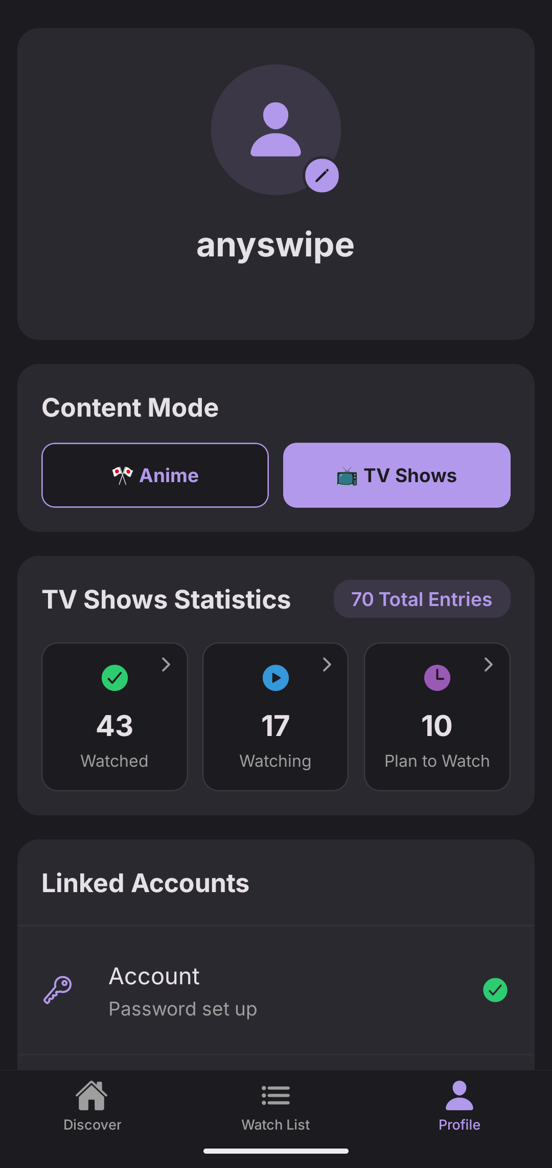 AnySwipe Profile Stats